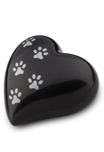 Urna para animais coração com pegadas | preto | médio