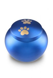 Urna para animais azul fosca com 2 pegadas douradas, vários tamanhos