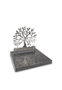 Monumento cinerário em granito com Árvore da Vida em inox