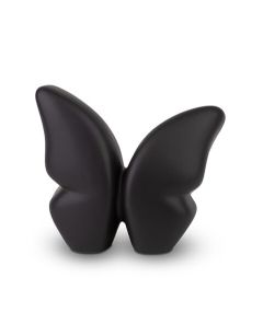 Pequena urna borboleta em cerâmica feita à mão, preta