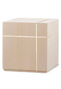 Urna funerária de madeira de tília natural 'Cubo' com cruz de ouro