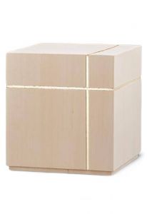 Urna funerária de madeira de tília natural 'Cubo' com cruz de ouro - DESCONTO