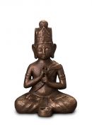 Urna funerária de Buda 'Dai Nichi' com suporte para vela | bronze e cinza prata