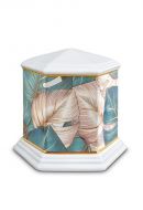 Urna funerária de porcelana 'Esagono' | Folhas coloridas