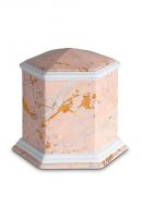 Urna funerária de porcelana 'Esagono' | Padrão de mármore rosa