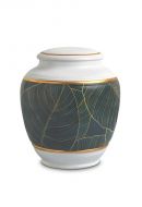 Mini urna funerária de porcelana 'Classica' | Folhas verdes com bordas douradas