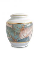 Mini urna funerária de porcelana 'Classica' | Folhas coloridas com bordas douradas
