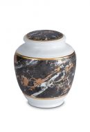 Mini urna funerária de porcelana 'Classica' | Padrão de mármore preto com bordas douradas