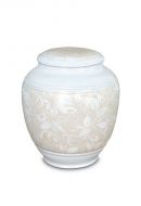 Mini urna funerária de porcelana 'Classica' com padrão floral bege