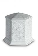 Mini urna funerária de porcelana 'Esagono' | Folhas foscas platinadas