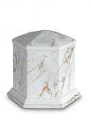 Mini urna funerária de porcelana 'Esagono' | Mármore de Carrara com veios dourados