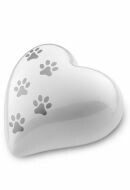 Urna para animais coração com pegadas | branco | grande