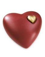 Urna para cinzas em cerâmica vermelho com coração de ouro