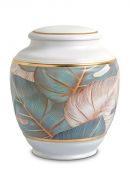 Urna funerária de porcelana 'Classica' | Folhas coloridas com bordas douradas