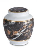 Urna funerária de porcelana 'Classica' | Padrão de mármore preto com bordas douradas