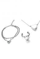 Conjunto de joias memoriais em aço inoxidável com coração - pulseira, anel e colar