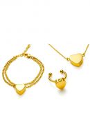 Conjunto de joias memoriais em aço inoxidável dourado com coração – pulseira, anel e colar