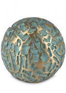 Urna para cinzas em bronze esfera verde com motivo dourado
